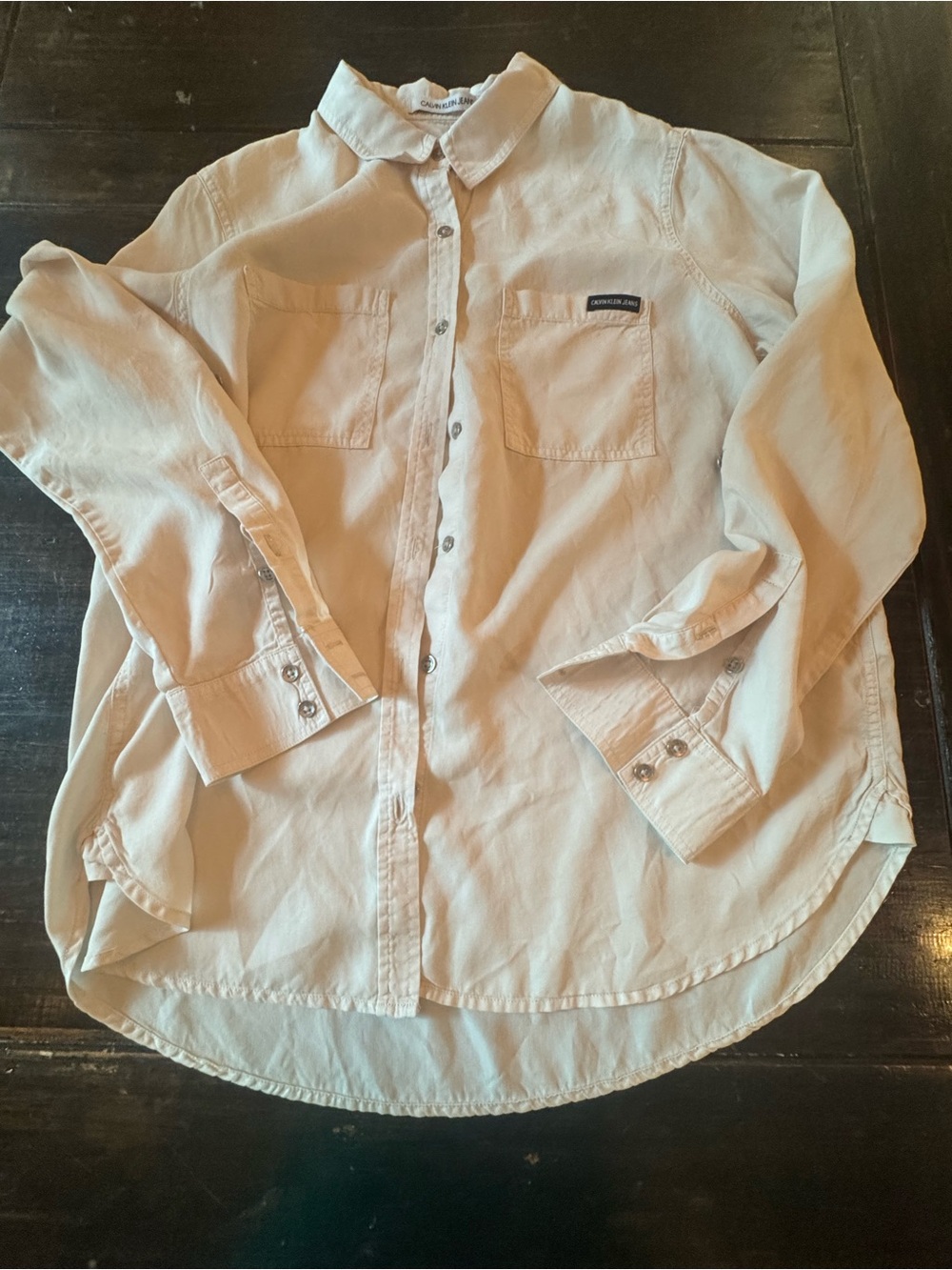 Calvin Klein Jeans Cream/Off-White Long-Sleeve Button-Down Shirt